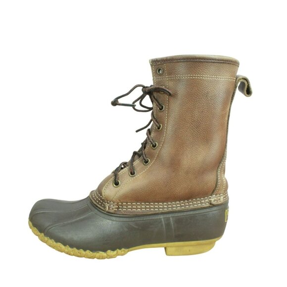 LL Bean Leather Shearling Lined Lace Up Insulated Mid Calf Duck Boots Size 8 M - Picture 1 of 10